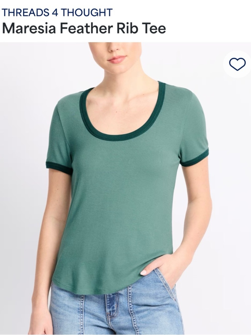 Threads 4 Thought Maresia Feather Rib Tee in Sage with Forest Trim